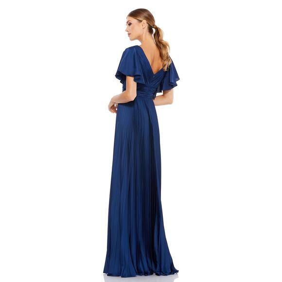 Mac Duggal 49184 Sapphire Pleated A-Line Flowing Sleeve Gown Size 4 - Picture 2 of 6